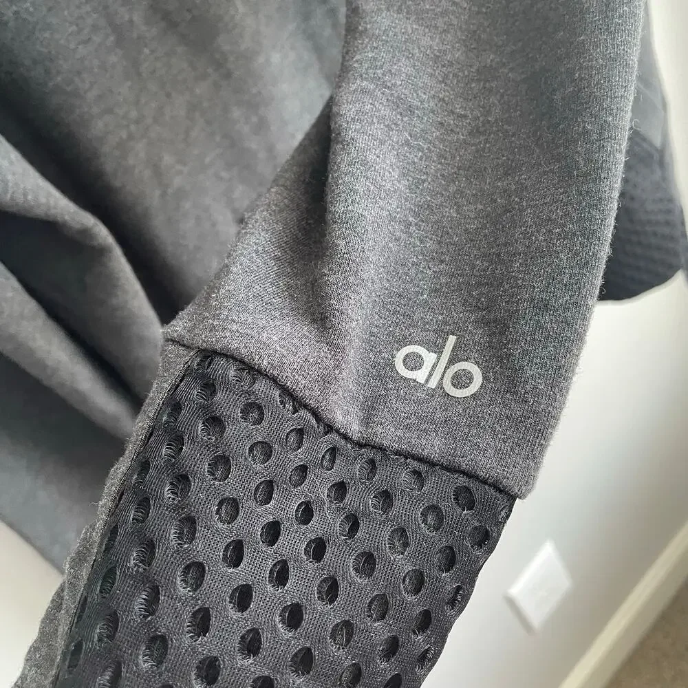 NWOT Alo Yoga Eclipse Yoga Long Sleeve Hoodie Gray/Black Mesh sz L